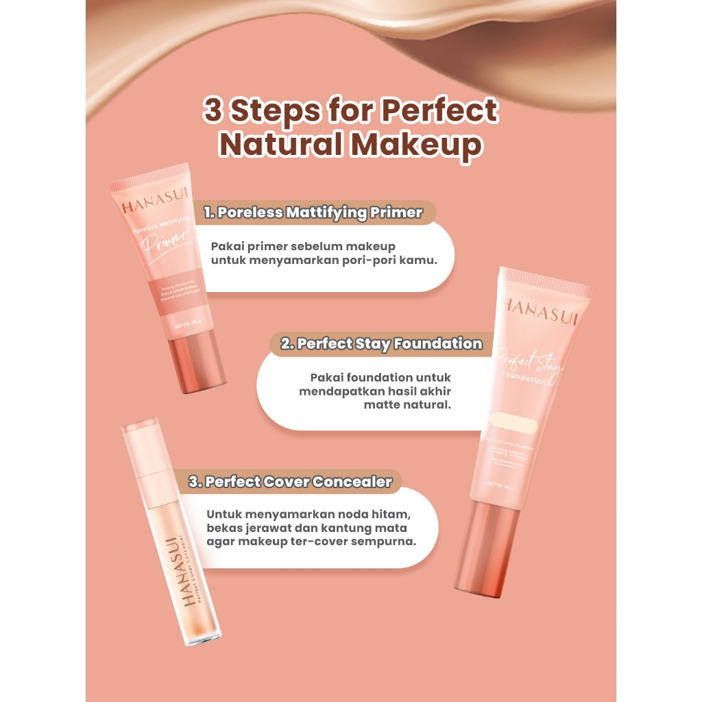 Hanasui Perfect Stay Foundation - Foundation Natural Matte Finish Menyamarkan Pori Pori Oil Control Tahan Lama