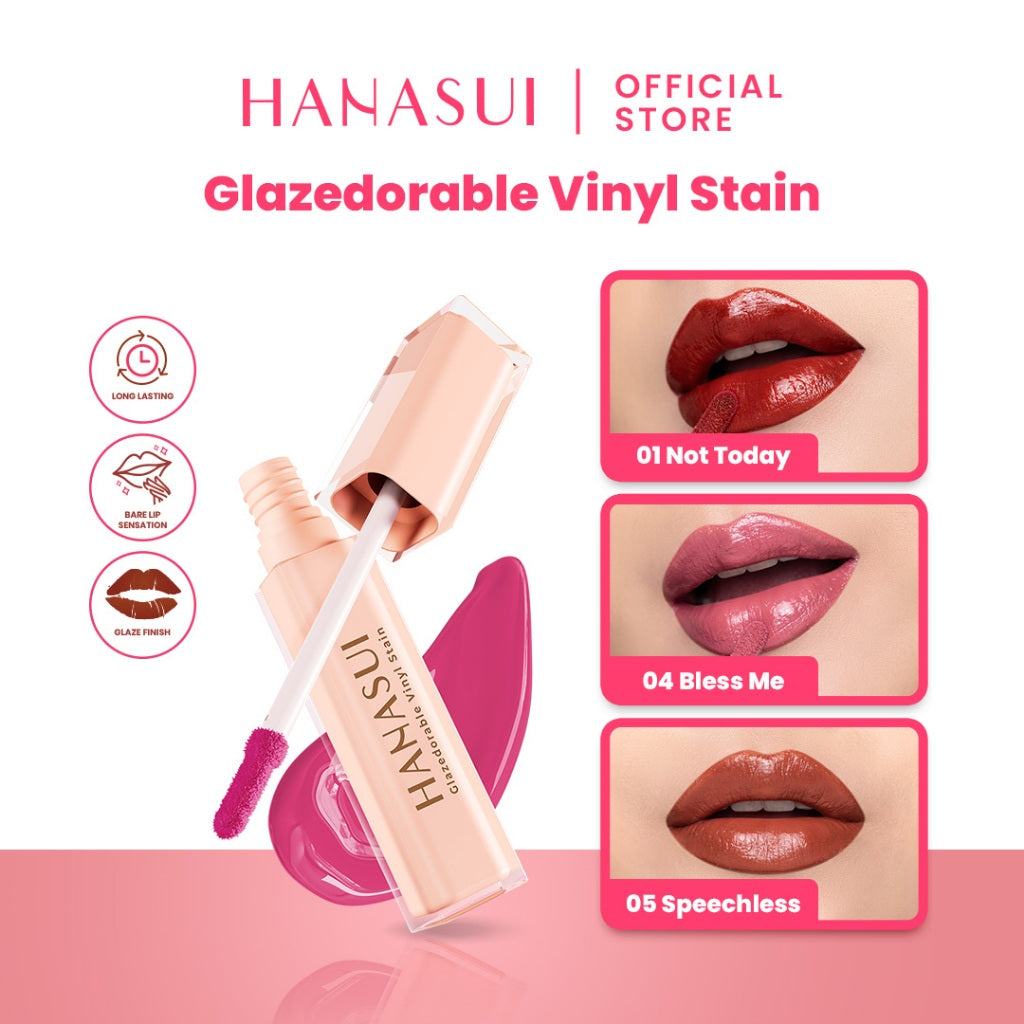 Hanasui Glazedorable Vinyl Stain - Plumpy Glazed Lips Vibrant Colour Technology Hydrating Moisturizing Melembabkan Tahan Lama