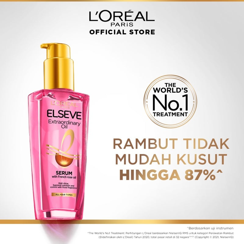 L'Oreal Paris Elseve Extraordinary Oil Pink Hair Serum & Hair Treatment - Rambut Halus Berkilau dalam Satu Pemakaian - Bunga Istimewa Omega 3- Perawatan Rambut Vitamin Rambut 100ml Rambut Kering Kusam Treatment Perawatan Hair Serum Hair Oil Minyak Rambut