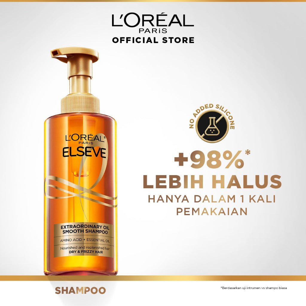 L’Oreal Paris Extraordinary Oil Premium Smooth Silicon-Free Shampoo Hair Care - Halus Berkilau dalam Satu Pemakaian - Bebas Silikon 440ml Rambut Kering Kusam Shampoo Sampo