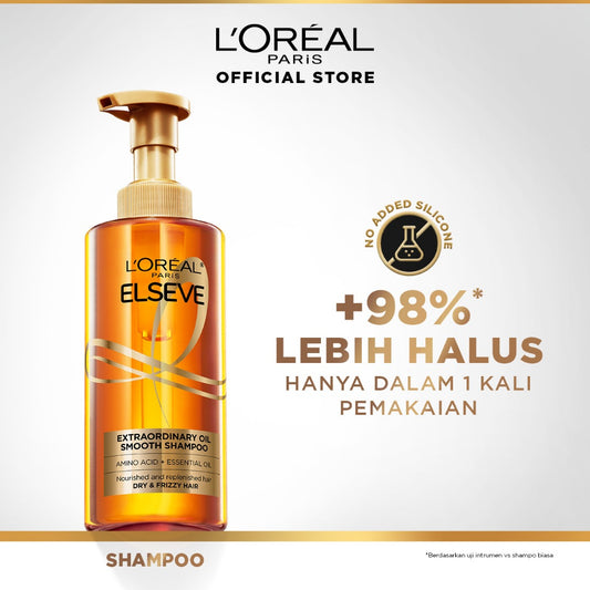 L’Oreal Paris Extraordinary Oil Premium Smooth Silicon-Free Shampoo Hair Care - Halus Berkilau dalam Satu Pemakaian - Bebas Silikon 440ml Rambut Kering Kusam Shampoo Sampo