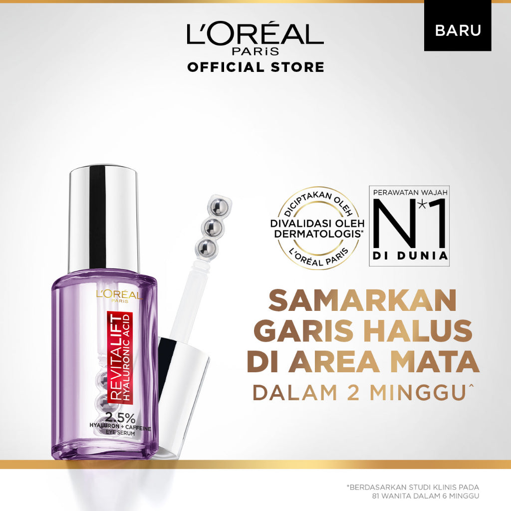 BARU! L'Oreal Paris Triple Roller 2.5% Hyaluron + Caffein Eye Serum Skincare - 20ml (Eye Serum dengan Instant Cooling Effect untuk menyamarkan garis halus dalam 2 minggu)