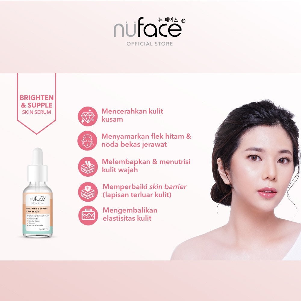 NUFACE Nu Glow Brighten & Supple Skin + Retinol 5 IN 1 Package / Indonesia Paket Wajah 5 Pcs / Facial Wash / Toner Serum / Day Night Cream / Mask / Sunscreen / Moisturizer / Scrub Peeling / Masker / Brightening / Mencerahkan Kulit Wajah Face / Bundle Set