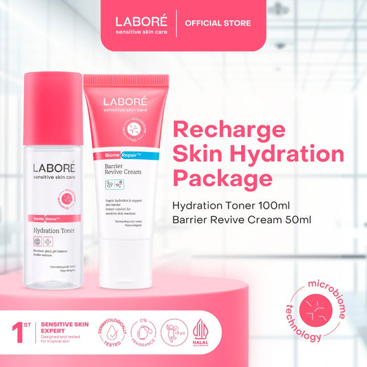 Labore Recharge Skin Hydration Package (Hydrating Toner 100ml, Barrier Revive Cream 50ml) - Paket Melembabkan Wajah untuk Kulit Kering Dehidrasi