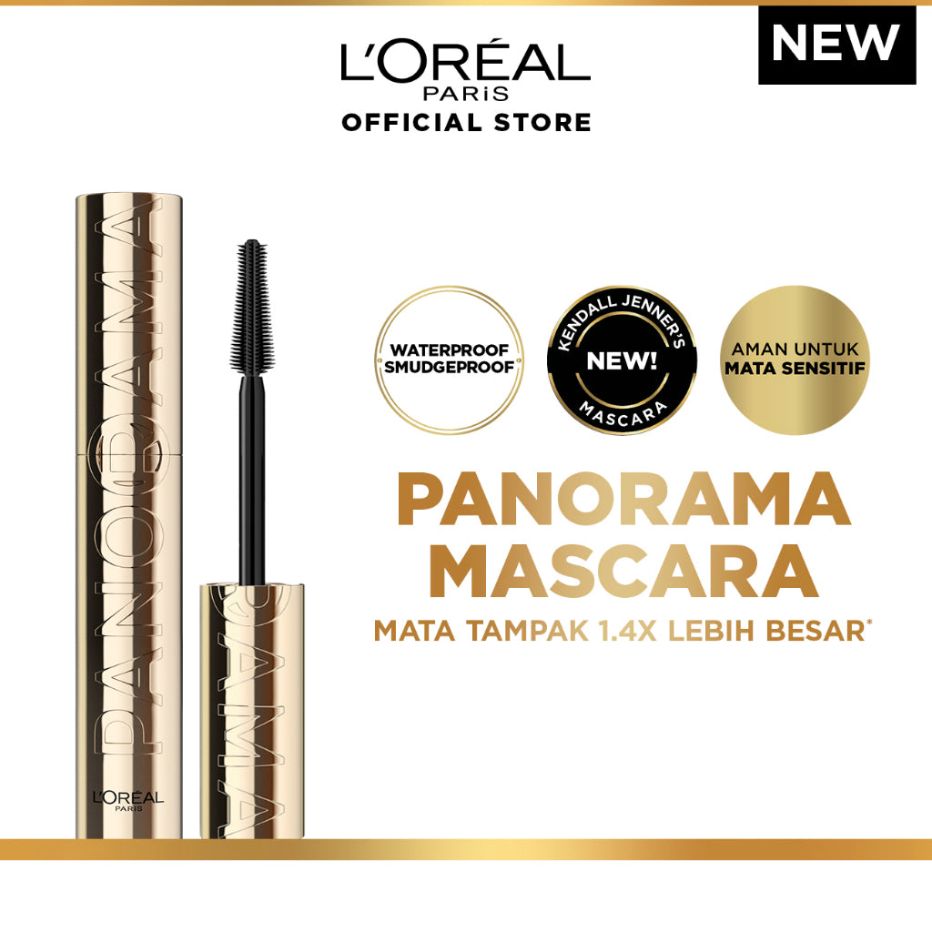 L'Oreal Paris Voluminous Panorama Waterproof Mascara, Smudgeproof, Clumps-free, 24H Longlasting, Panoramic Volume, Dramatic Volume - Maskara Waterproof Anti Air Tahan Lama Hingga 24 Jam Tahan Air Volume Dramatis Loreal Maskara Makeup Make Up