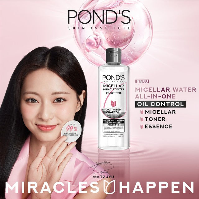 POND'S Micellar Water untuk Kulit Berjerawat dan Berminyak, Vitamin & Charcoal 100 ml