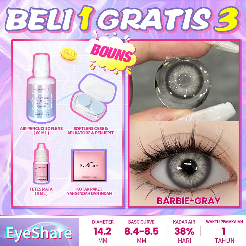 Eyeshare COD 4 Item Paket kombinasi (1Pasang Softlens+60ml solusi+8ml tetes mata+kotak cermin)