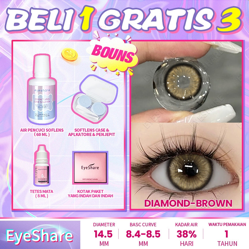 Eyeshare COD 4 Item Paket kombinasi (1Pasang Softlens+60ml solusi+8ml tetes mata+kotak cermin)