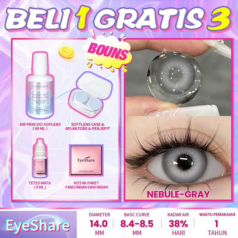 Eyeshare COD 4 Item Paket kombinasi (1Pasang Softlens+60ml solusi+8ml tetes mata+kotak cermin)
