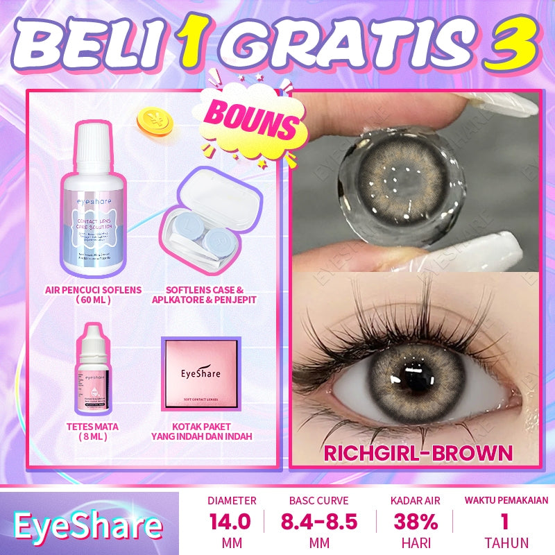 Eyeshare COD 4 Item Paket kombinasi (1Pasang Softlens+60ml solusi+8ml tetes mata+kotak cermin)