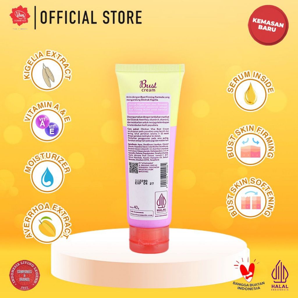 Viva Queen Bust Cream with VIT A, E, Moisturizer, Extract Averrhoa & Kigelia - 40 gr
