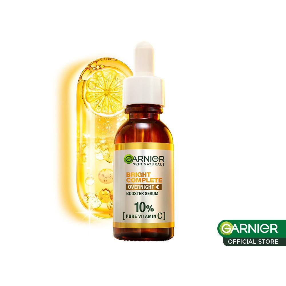 GARNIER Serum Bright Complete Overnight PURE VITAMIN C Serum 15ml 30ml - Skincare Mencerahkan Wajah Vitamin C Cocok untuk semua jenis kulit Serum Malam