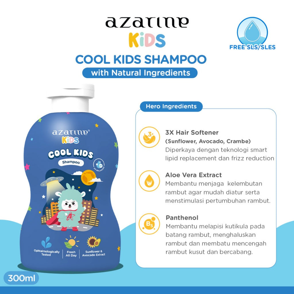 Azarine Kids Cool Kids Shampoo 300ml Shampoo Bayi Kids SLS FREE with Natural Ingredients untuk kulit sensitif all skin types For Boys