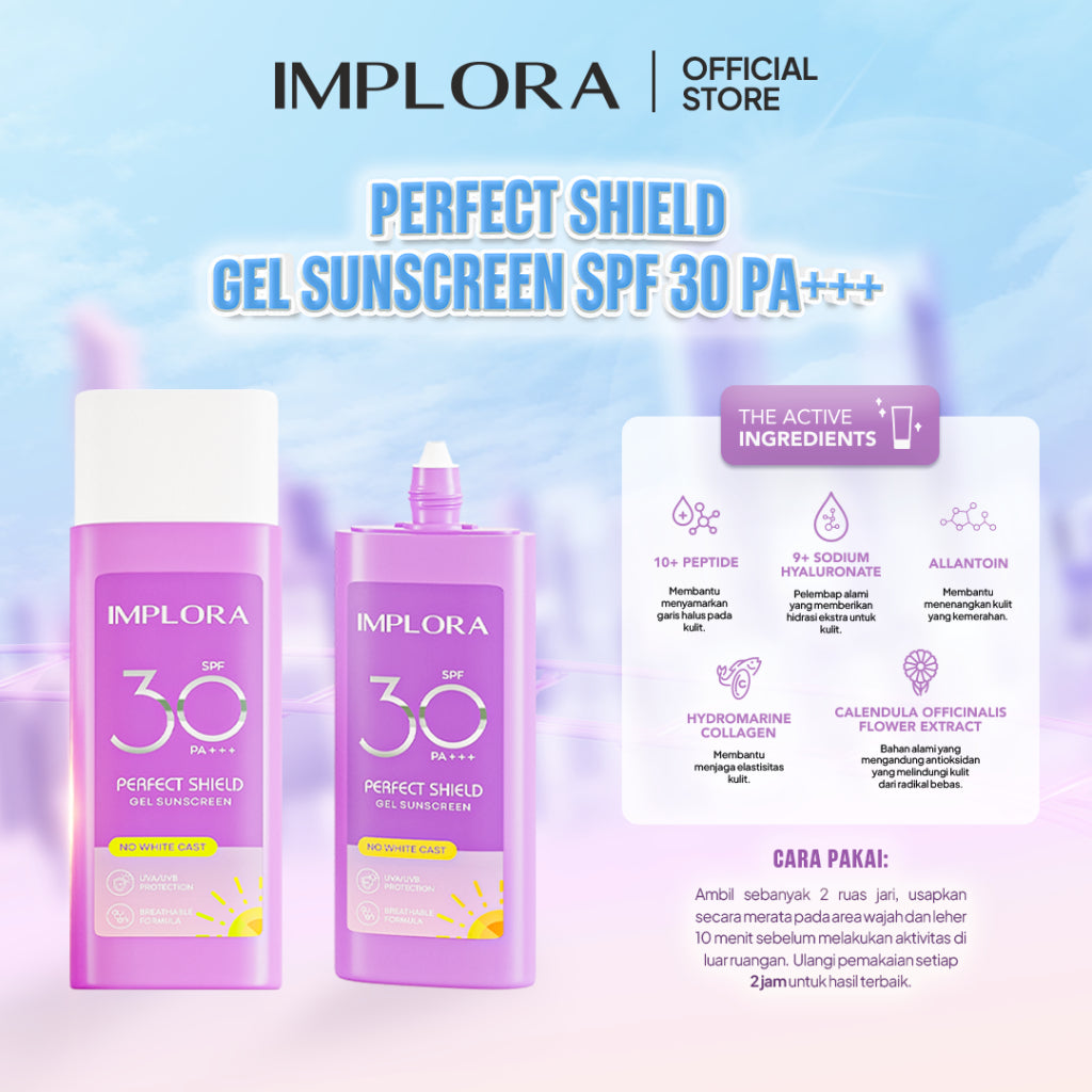 Implora Perfect Shield Gel Sunscreen SPF 30 PA+++ | Sunblock Wajah | Ringan | No White Cast