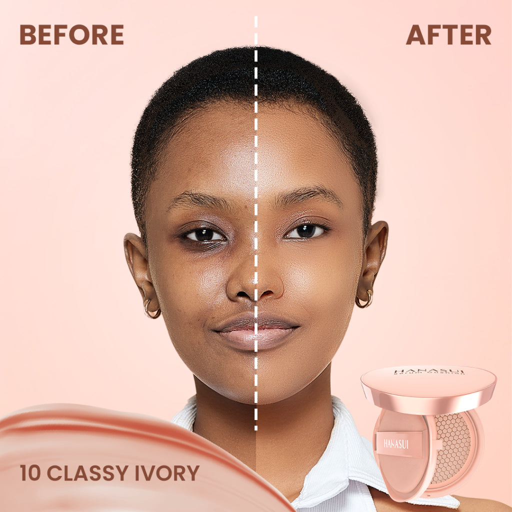 Hanasui Serum Cushion - Flawless Natural Dewy Finish UVA & UVB Protection Perfect Coverage Menyamarkan Pori-Pori Garis Halus Noda Wajah