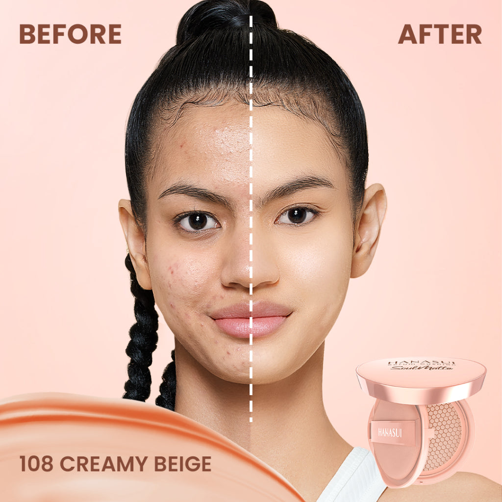 Hanasui Serum Cushion Soulmatte - Matte Finish UVA & UVB Protection Perfect Coverage Menyamarkan Pori-Pori Garis Halus Noda Wajah