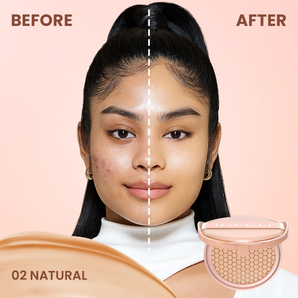 Hanasui Serum Cushion - Flawless Natural Dewy Finish UVA & UVB Protection Perfect Coverage Menyamarkan Pori-Pori Garis Halus Noda Wajah