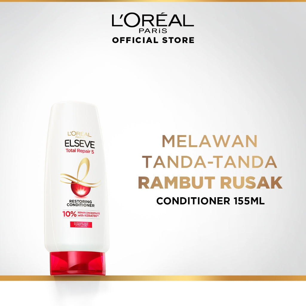 L'Oreal Paris Elseve Total Repair 5 Repairing Conditioner Hair Care dengan Ceramide - Melawan dan Memperbaiki Tanda Rambut Rusak 155ml Rambut Rusak Damage Hair Conditioner Kondisioner