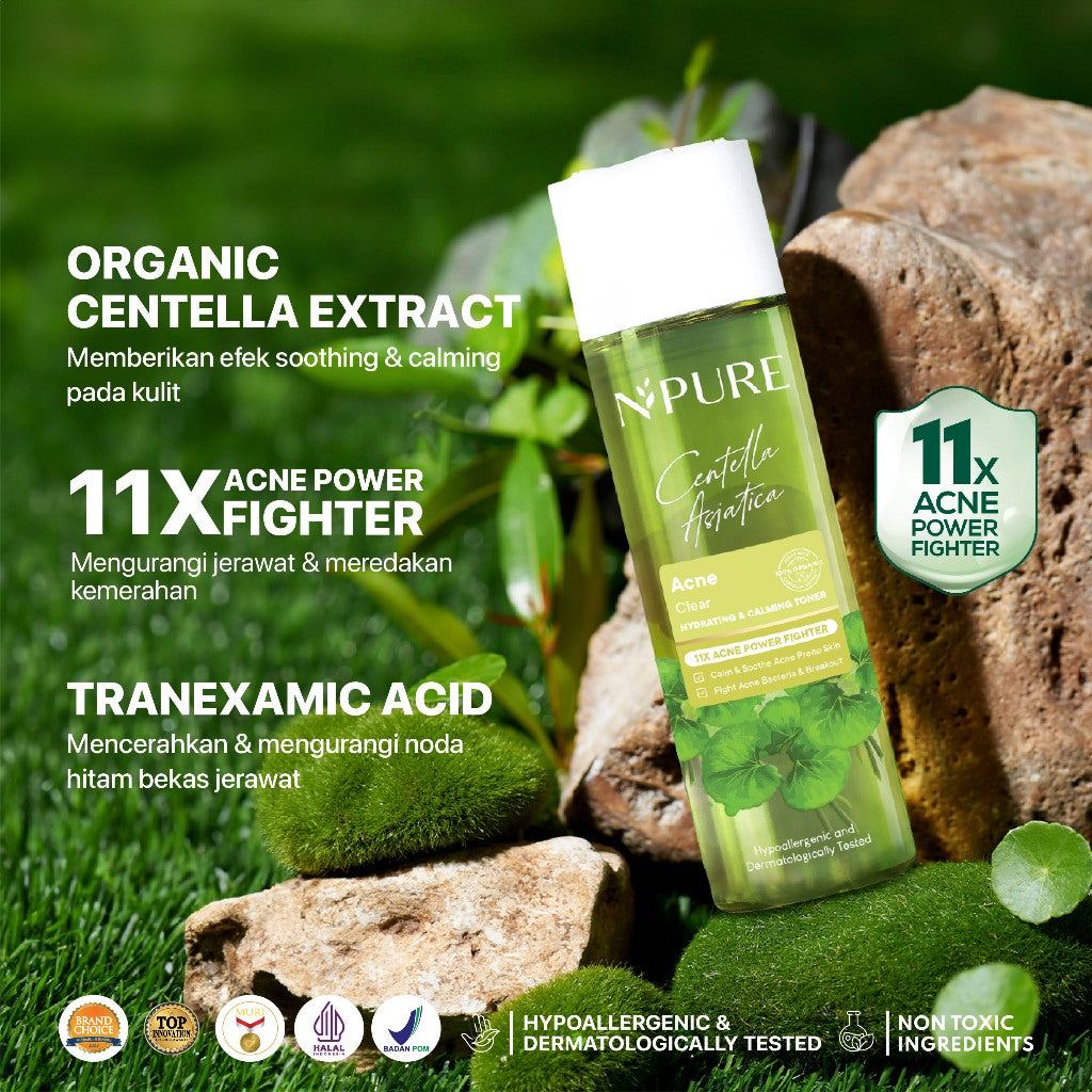 NPURE BUNDLE - Cica Toner 150ml + Cica Sunscreen Beat The Sun Matte / Kulit berjerawat / kombinasi / berminyak Mencerahkan Wajah