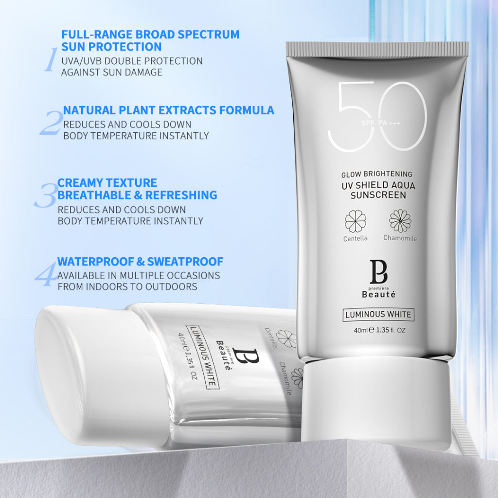 [Louisse's Exclusive] PREMIERE BEAUTE UV Shield Aqua Sunscreen 40ml [BPOM] SPF 50 PA+++ Skincare Series Luminous White Glow Whitening UBA UVB prevention glowing tidak no white cast tidak berminyak untuk flek hitam recommended sanscren kulit louisse