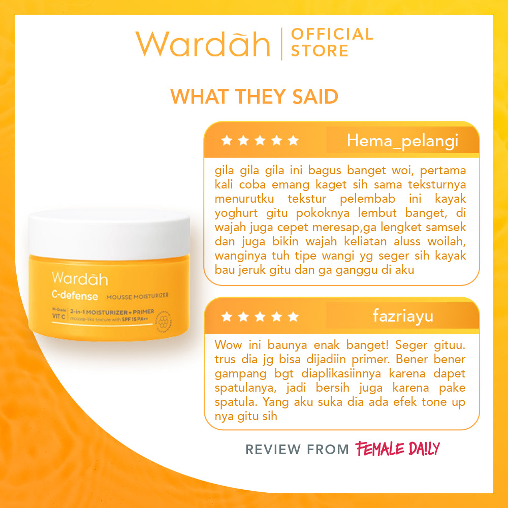 WARDAH C-Defense Mousse Moisturizer 30 g - Pelembab, Primer dan Antioksidan, dengan HiGrade VitaminC - Mencerahkan dan Menyegarkan - Untuk Semua Jenis Kulit - Skincare