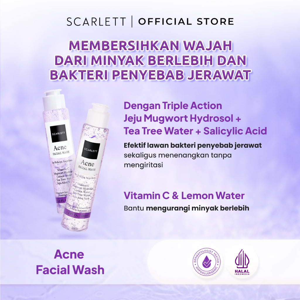 SCARLETT Acne Facial Wash Sabun Cuci Muka untuk Merawat dan Mencegah Pertumbuhan Jerawat dengan Salicylic Acid & Niacinamide