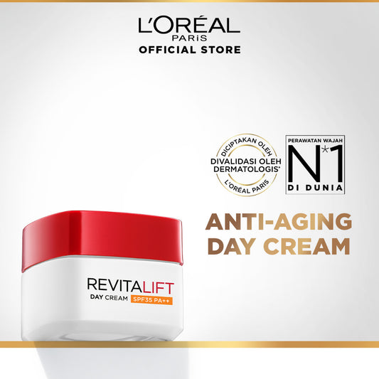 L'Oreal Paris Revitalift Day Cream SPF 35 / PA++ Skin Care - 50ml - (melawan tanda penuaan dini agar wajah awet muda dan bercahaya)  Kulit kusam, Garis halus, Kerutan wajah, skin barrier   Anti aging skincare, Anti aging cream