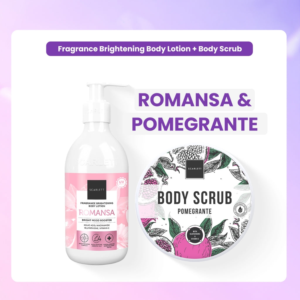 Scarlett Whitening Bundle Body Lotion + Body Scrub ( Jolly, Romansa, Charming, Happy )