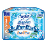 CHARM PANTYLINER COOLING FRESH LONG & WIDE EKSTRAK DAUN MINT 28 PCS