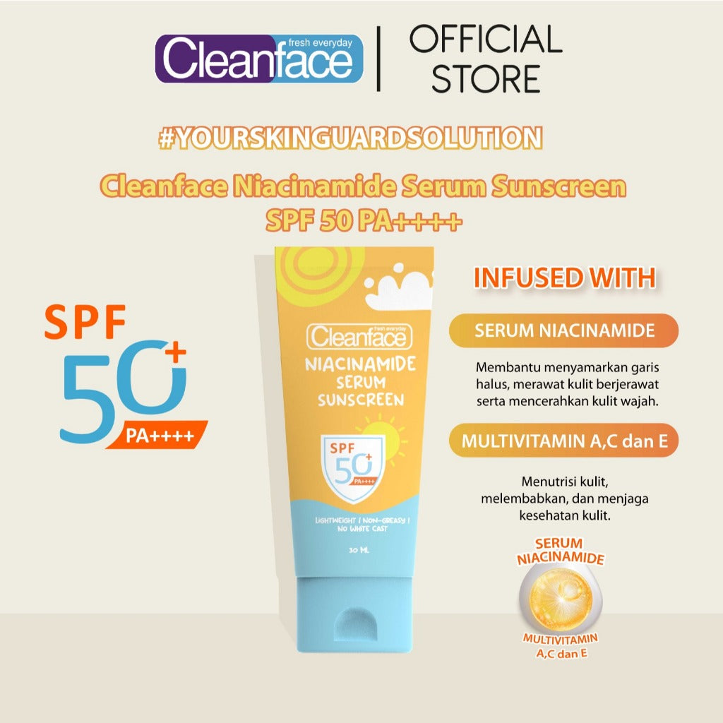 [ISI 2PCS] Cleanface Niacinamide Serum Sunscreen SPF 50++ Tube / Pencerah Kusam Kering