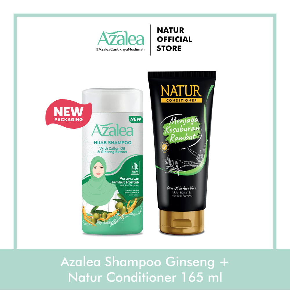 Azalea Hijab Shampoo 180 ML & Natur Conditioner 165 ml - Paket Perawatan Rambut Lepek Rontok
