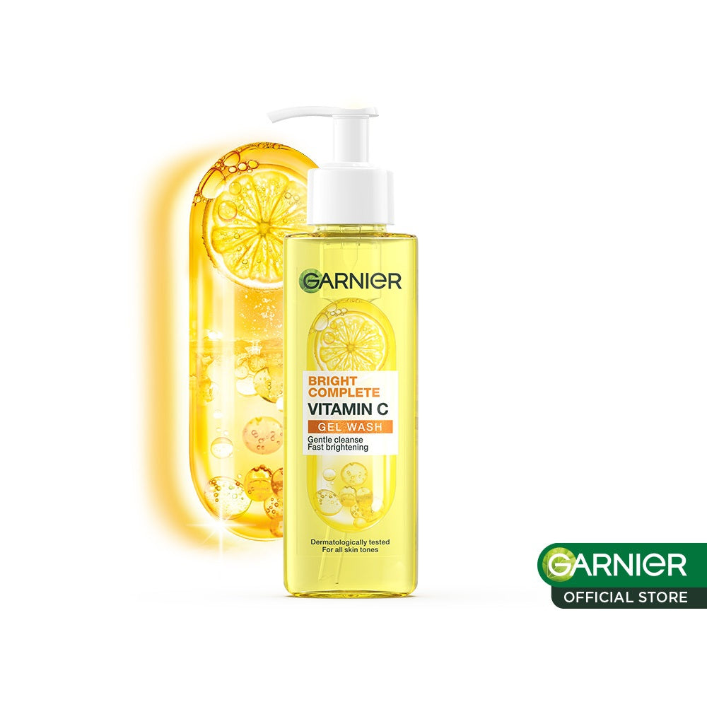 Garnier Bright Complete Vitamin C Gel Wash 120ml - Sabun Wajah Gel dengan Vitamin C Mencerahkan | Cocok untuk kulit sensitif