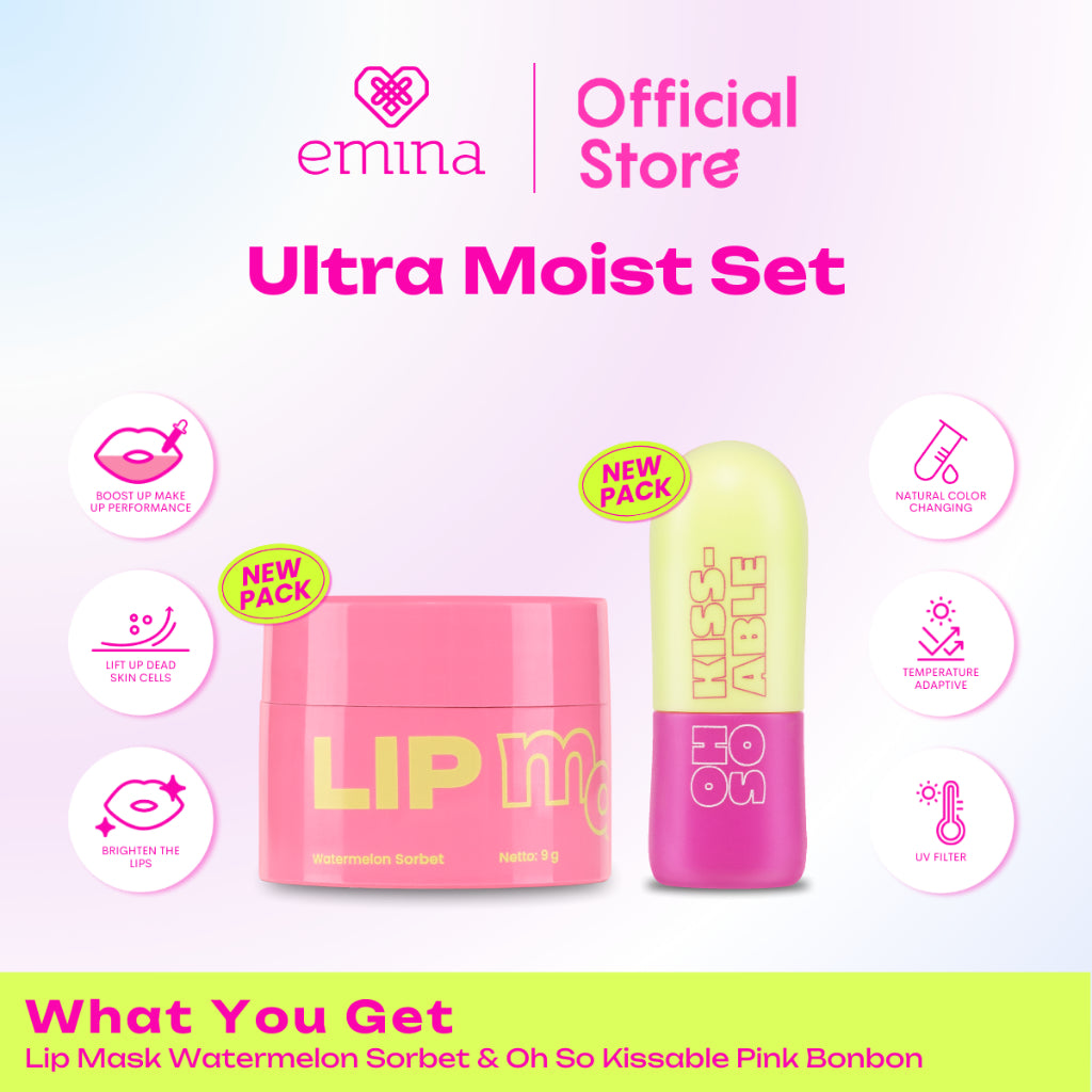 Emina Skin & Lip Care Package #hellohealthyskin (Lip Mask. Lip Scrub, & Sleeping Mask) - Paket Perawatan Bibir dan Kulit Sehat