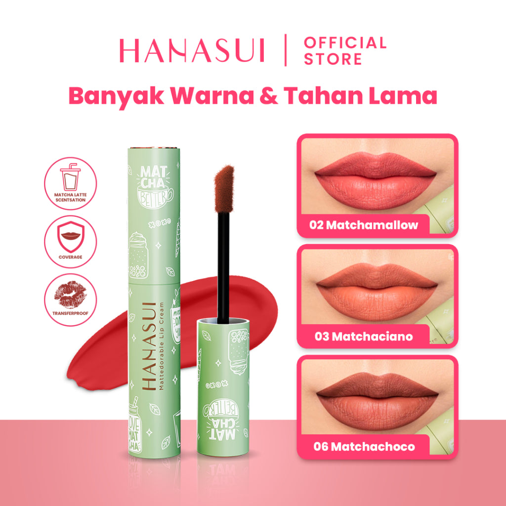 Hanasui Mattedorable Lip Cream Matcha Latte Edition - Lip Cream Double Mouisturizing With Vitamin E Pigmented Velvet Finish & Non - Transferable