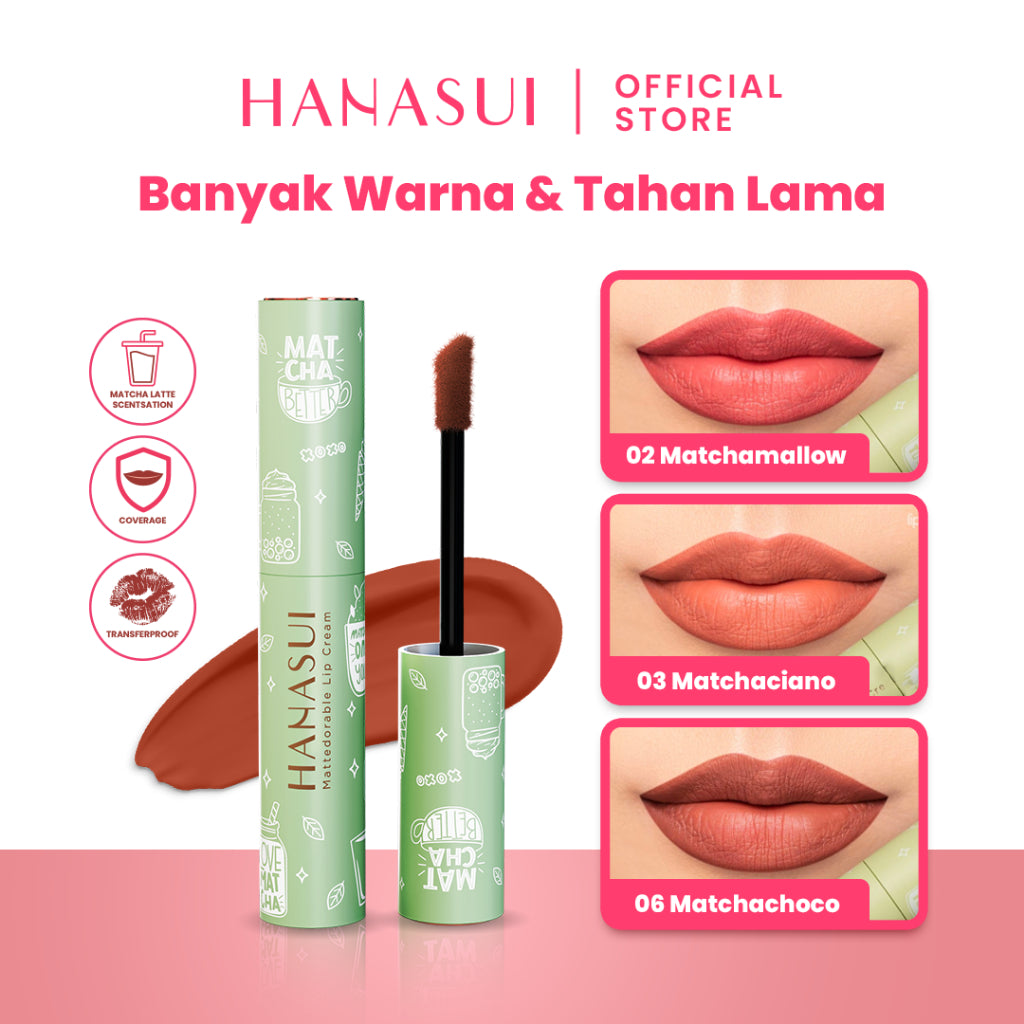 Hanasui Mattedorable Lip Cream Matcha Latte Edition - Lip Cream Double Mouisturizing With Vitamin E Pigmented Velvet Finish & Non - Transferable