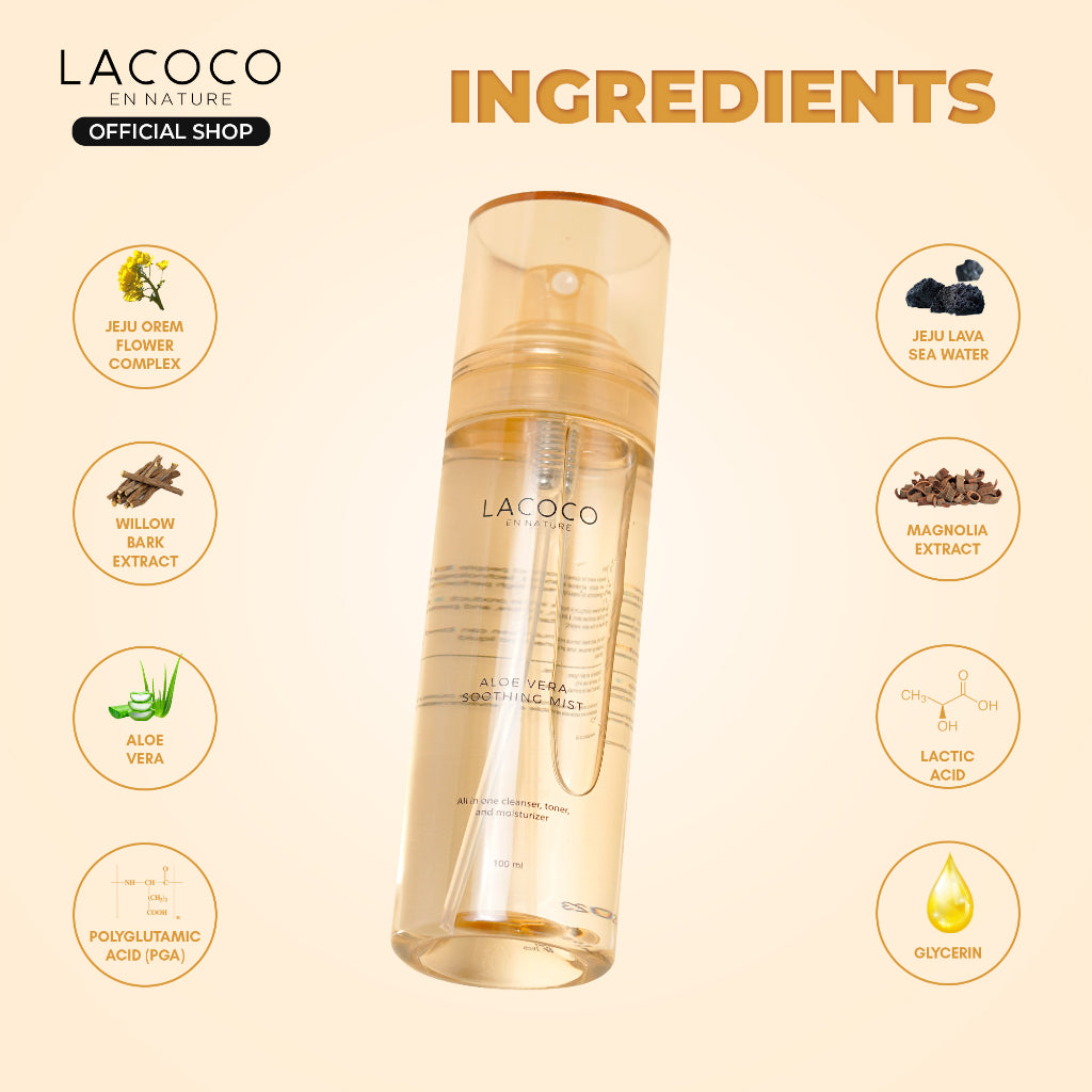 Lacoco Aloe Vera Soothing Mist 100ml - Calming Spray untuk Menghidrasi dan Menyejukan Kulit Wajah
