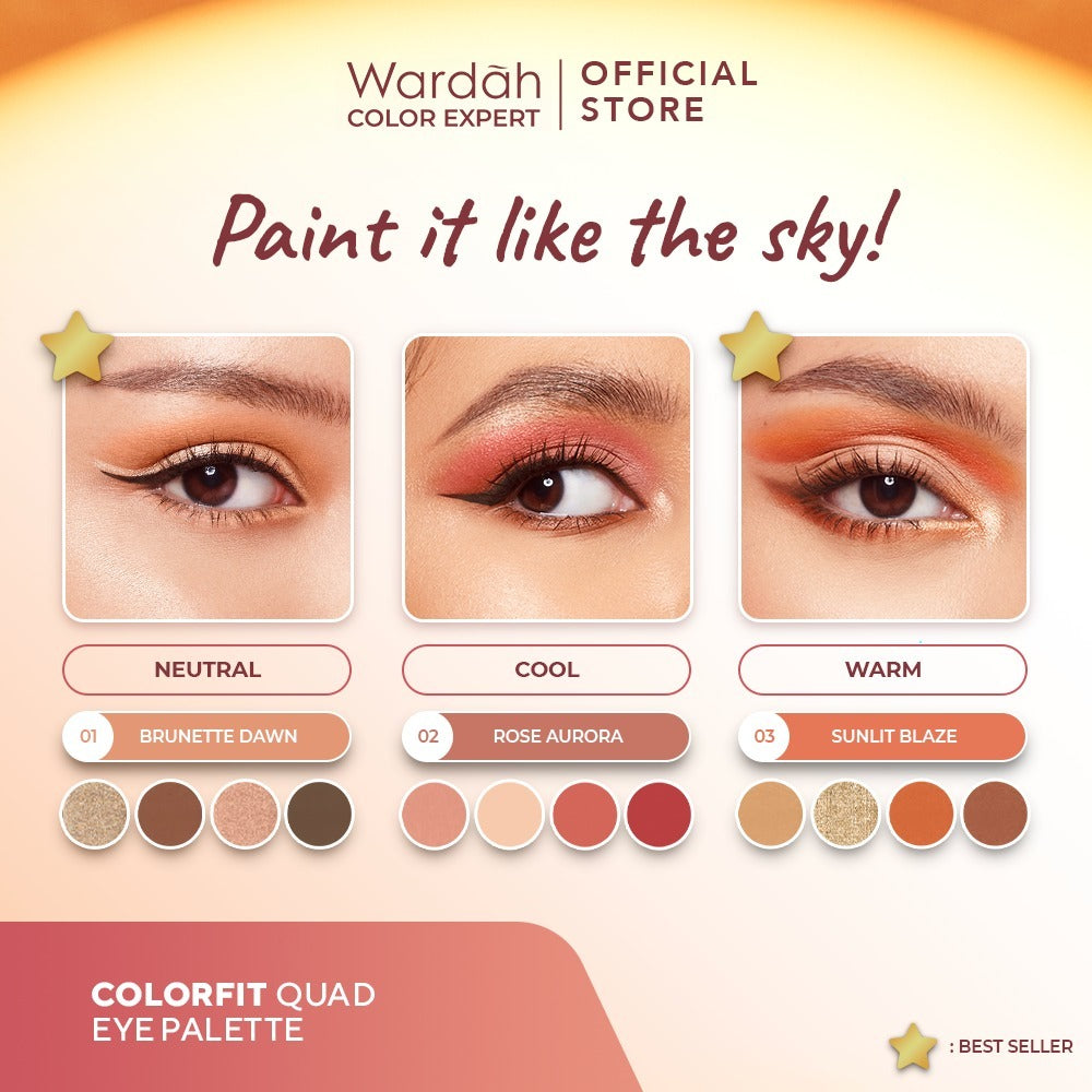 WARDAH Colorfit Quad Eye Palette - Eyeshadow 4 in 1 Pigmented, Blendable, Mudah Digunakan - Eye shadow - Makeup