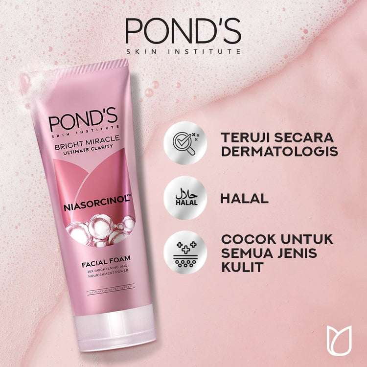 Ponds Bright Miracle Ultimate Clarity Facial Foam 100g x3- Sabun cuci muka dengan 20x Kekuatan Mencerahkan & Menutrisi