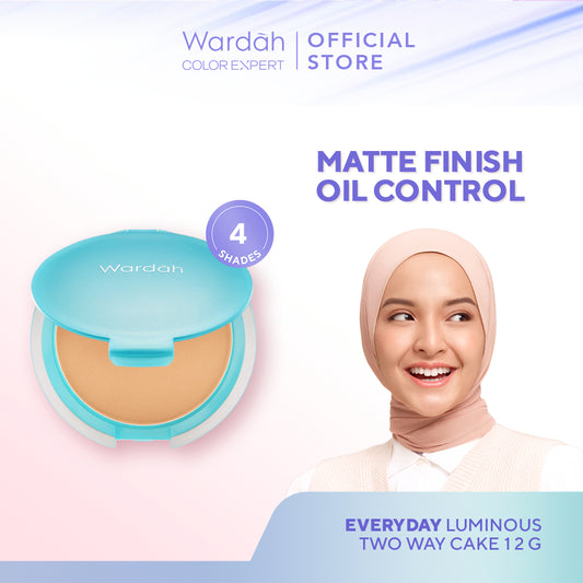 WARDAH Everyday Luminous Two Way Cake 12 g - Bedak Dengan Hasil Matte Yang Halus Ringan Dengan Kandungan Vit E - Oil Control Dengan Hasil Akhir Natural - Makeup - Cocok Dipakai dengan Cushion