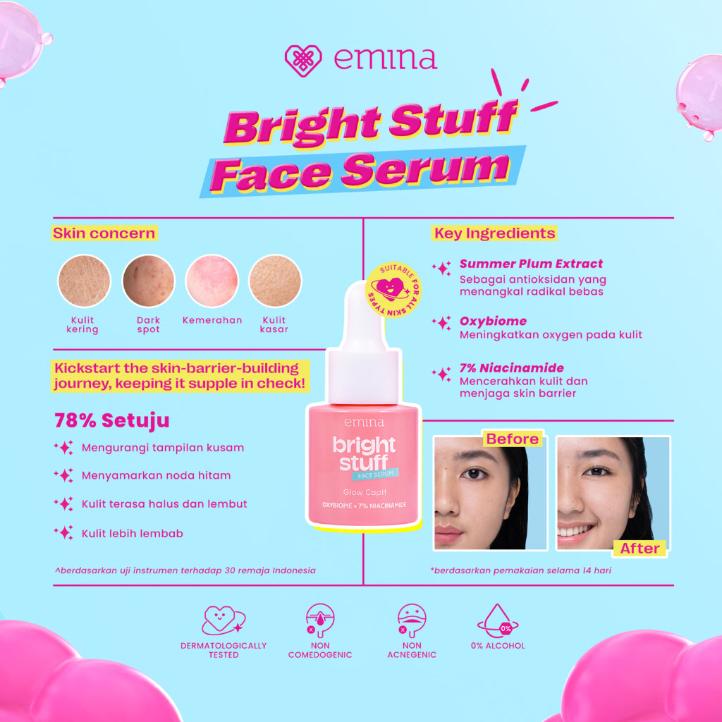 NEW! Emina Bright Stuff Face Serum - Serum Pelembab Wajah Cerah Glowing Anti Kusam