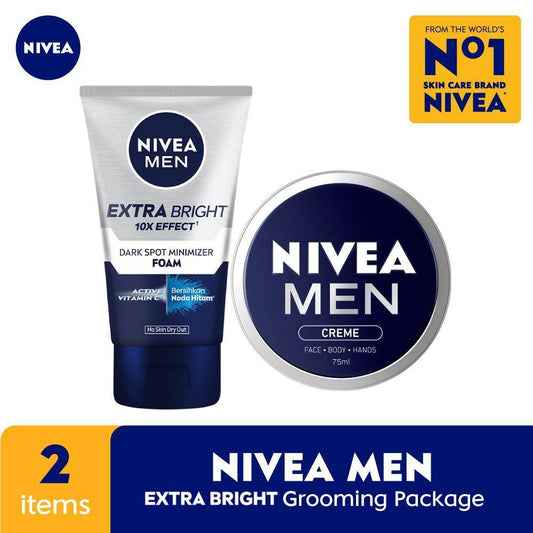 NIVEA MEN Extra Brightening Dark Spot Minimizer Facial Foam + Crème - Grooming Package