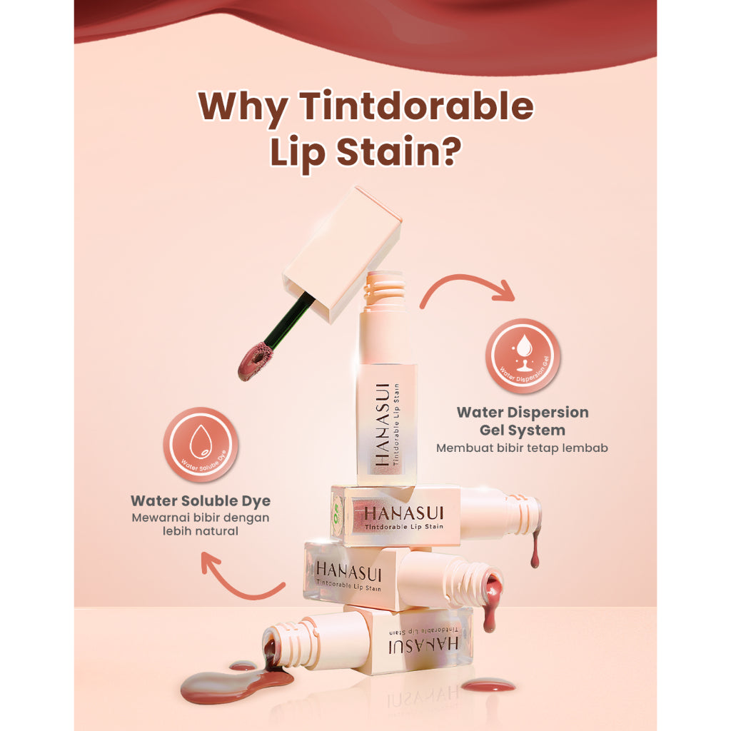 Hanasui Tintdorable Lip Stain - Lip Tint Melembapkan Transferproof Tahan Lama Natural Formula Ringan