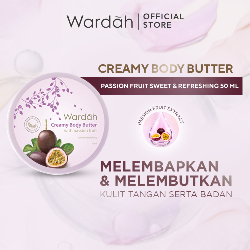 Wardah Creamy Body Butter 50 ml - Membantu melembabkan dan melembutkan kulit tangan serta badan - Mengandung Vitamin E dan Ekstrak Bahan Natural