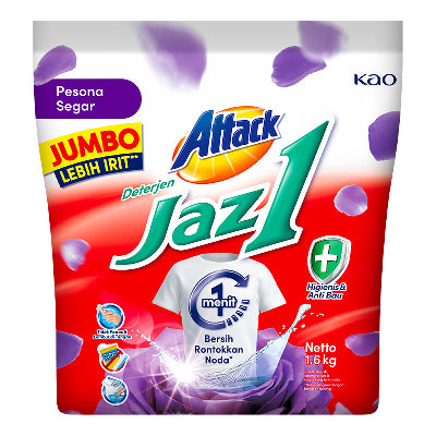ATTACK JAZ1 DETERGEN BUBUK SEMERBAK CINTA 800 GRAM/PESONA SEGAR 800 GRAM/DETERGEL 700GRAM/DETERGENT BUBUK+SOFTERNER ROSE BERRY/PESONA SEGAR/SEMERBAK CINTA/1.6KG/1600 KILOGRAM