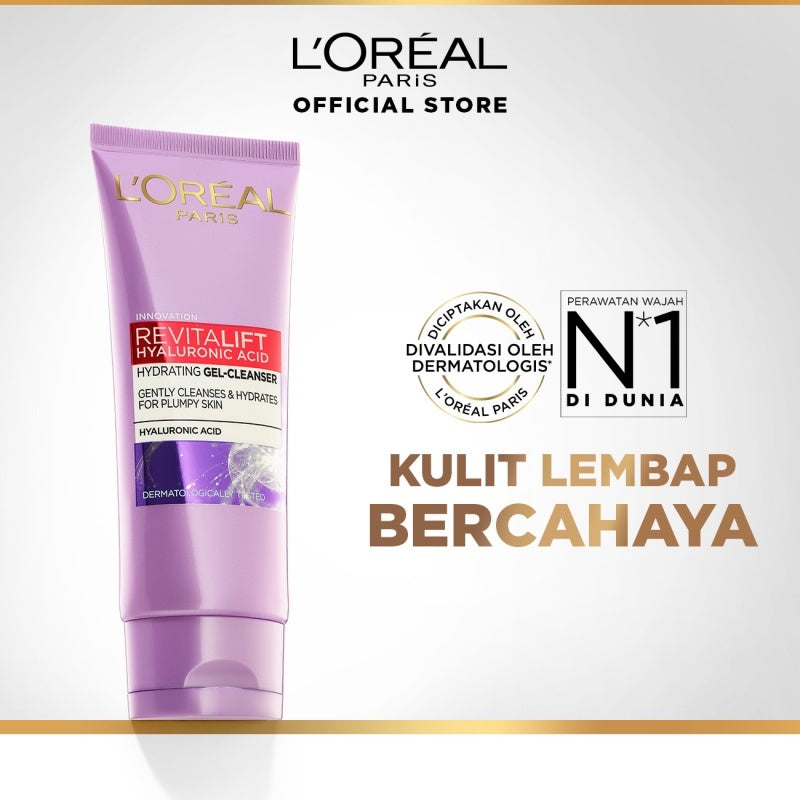 L'Oreal Paris Revitalift Hyaluronic Acid Hydrating Gel Cleanser Skin Care - 100ml 100ml Kulit kering, Garis halus, Kerutan wajah, skin barrier   Anti aging skincare