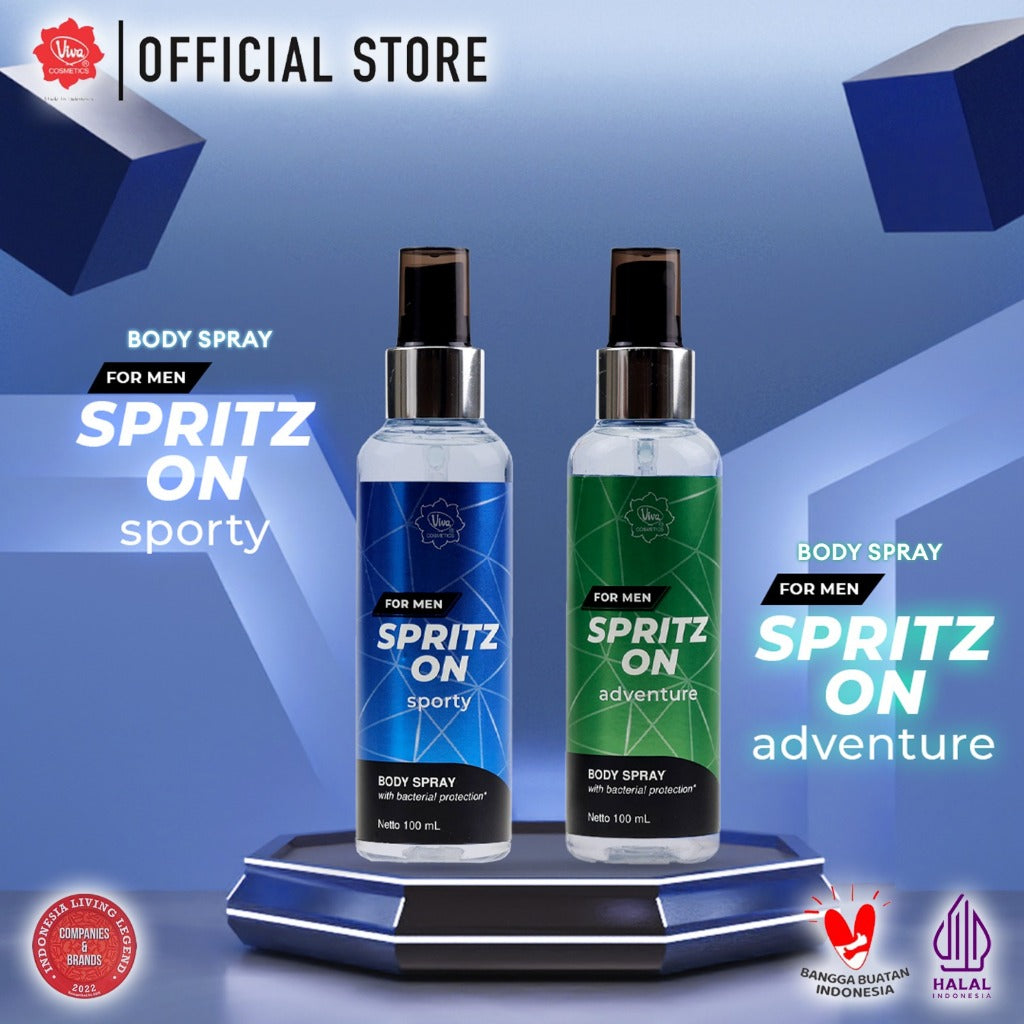 Viva Body Spray Spritz On For Men with Antibacterial Active & Moisturizer (Tersedia 2 aroma)