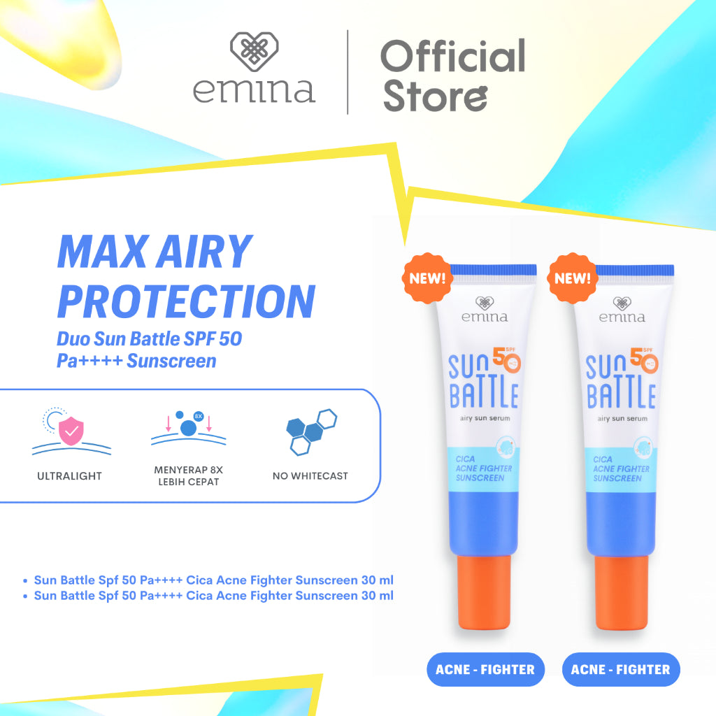 Emina Max Airy Protection - Duo Sun Battle Spf 50 Pa++++ (PAKET ISI 2 SUNSCREEN)
