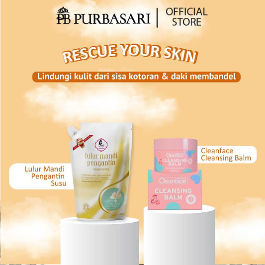[ISI 2PCS] Purbasari Lulur Mandi Pengantin 1kg + Cleanface Cleansing Balm 25g