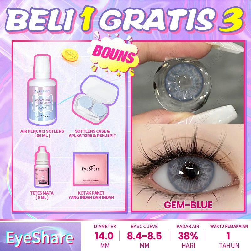 Eyeshare COD 4 Item Paket kombinasi (1Pasang Softlens+60ml solusi+8ml tetes mata+kotak cermin)