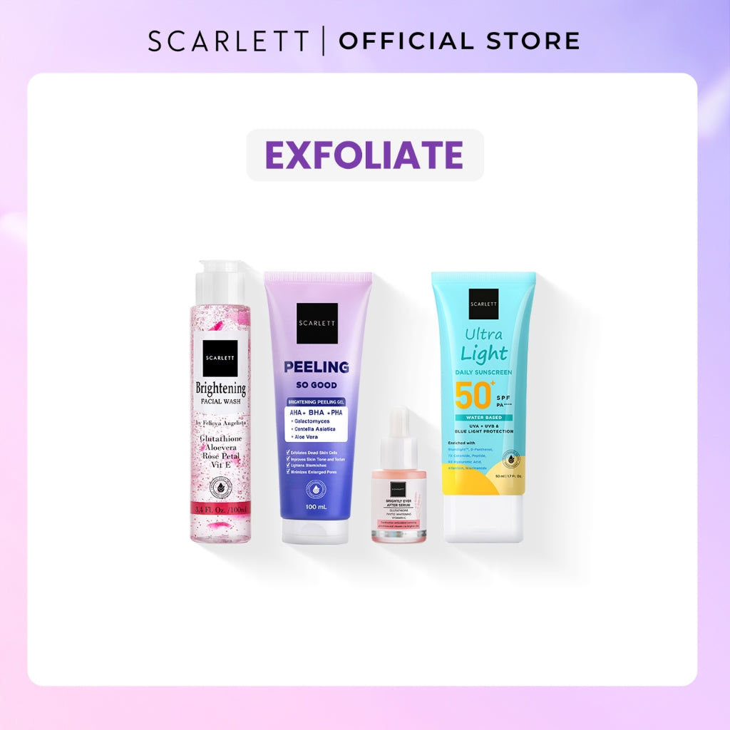 Scarlett Whitening 4pcs Skincare Daily Routine ( Acne, Brightly, Exfoliate )